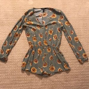 sunflower print wrap romper